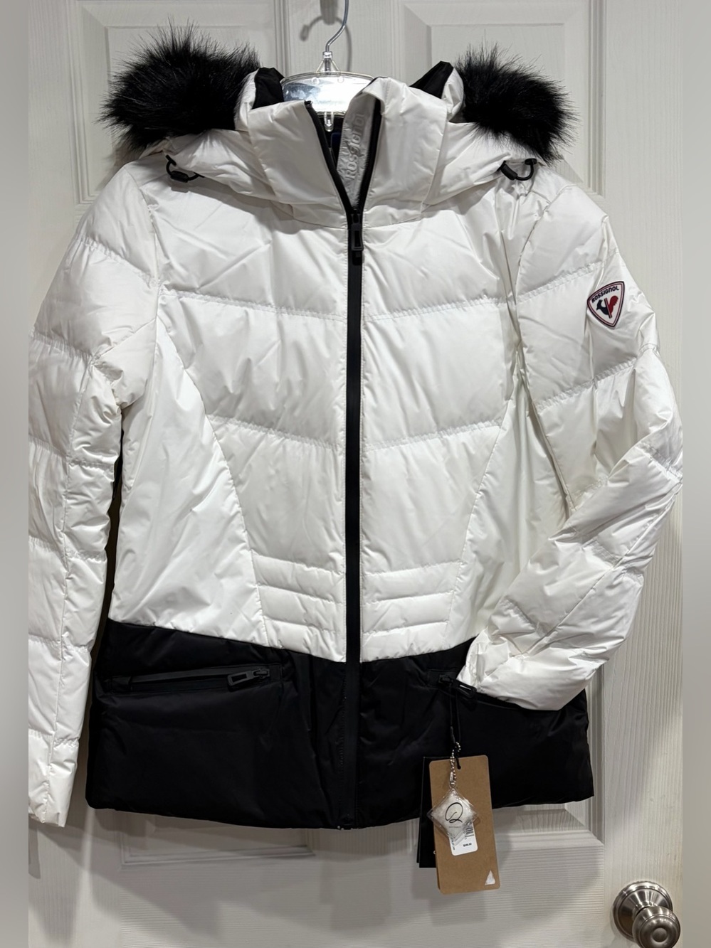 Rossignol Women's Large Joseray Down Ski Jacket White Black NWT Snow Down